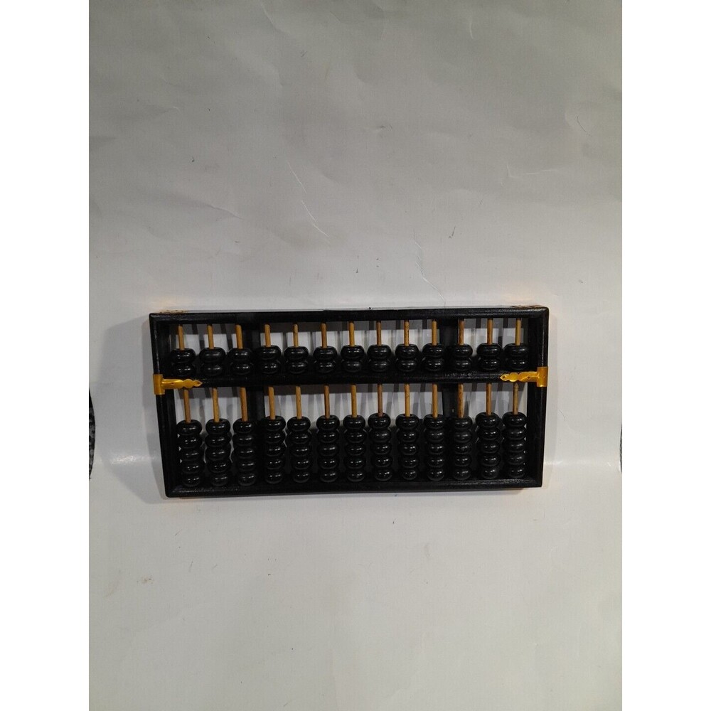 Vintage Dark Wood Chinese Abacus 13 Rods 91 Beads Lotus Flower Brand 15"×7"